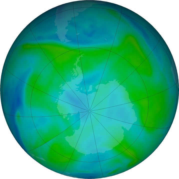 Antarctic ozone map for 04 February 2018